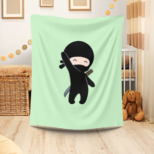 Tiny Happy Ninja on Green Fleece Blanket