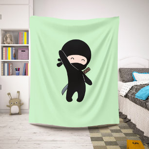 Tiny Happy Ninja on Green Sherpa Blanket