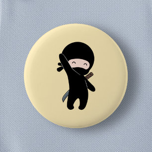 Tiny Happy Ninja on Yellow 2 Inch Round Button