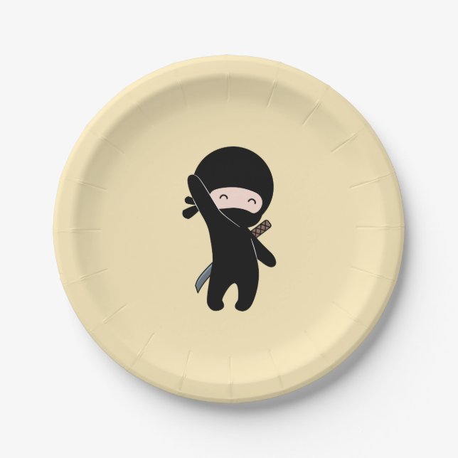 Tiny Happy Ninja on Yellow Paper Plate (Front)