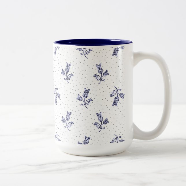 Tiny Harebells - Hungarian Blue-dye Folk Art light Two-Tone Coffee Mug (Right)
