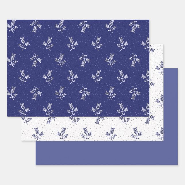 Tiny Harebells - Hungarian Blue-dye Folk Art Wrapping Paper Sheet (Set)