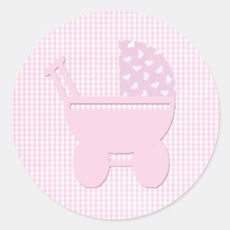 Tiny Heart Pretty Pink Vintage Carriage Baby Girl Classic Round Sticker