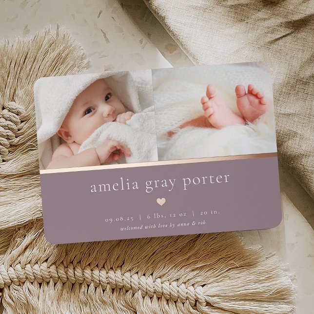 Tiny Heart | Two Photo Foil Birth Announcement (Creator Uploaded)