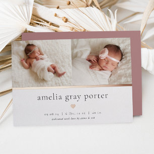 Tiny Heart   Two Photo Foil Birth Announcement