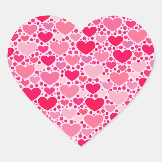 Tiny Hearts Big Heart on Rose Pink Heart Sticker (Front)