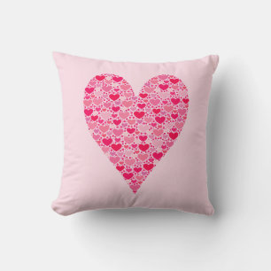 Tiny Hearts Big Heart on Rose Pink Throw Pillow