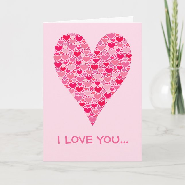 Tiny Hearts Big Heart on Rose Pink Valentines Holiday Card (Front)