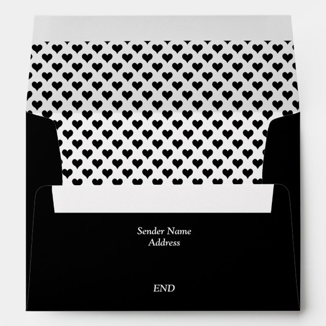 Tiny Hearts Black Lined Envelope (Back (Bottom))