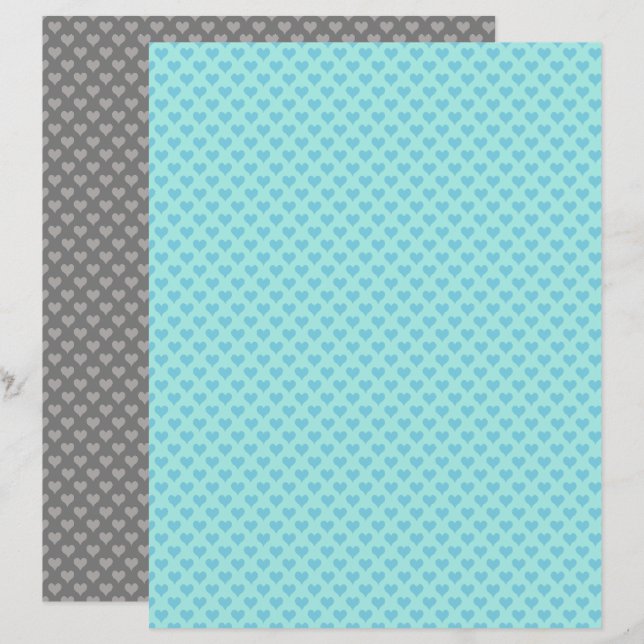 Tiny Hearts Blue Teal Scrapbook Paper (Front/Back)