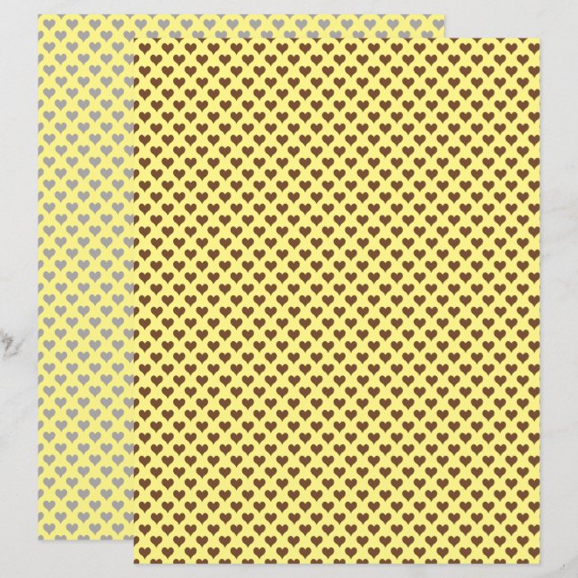 Tiny Hearts Brown Yellow Scrapbook Paper (Front/Back)