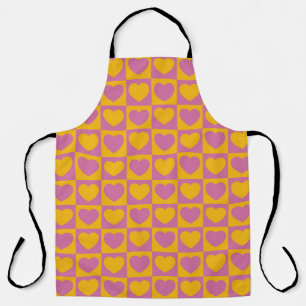 Tiny hearts chess grid seamless pattern. Cute litt Apron