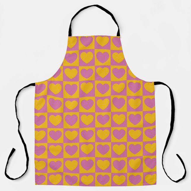 Tiny hearts chess grid seamless pattern. Cute litt Apron (Front)
