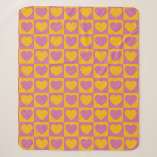 Tiny hearts chess grid seamless pattern. Cute litt Sherpa Blanket