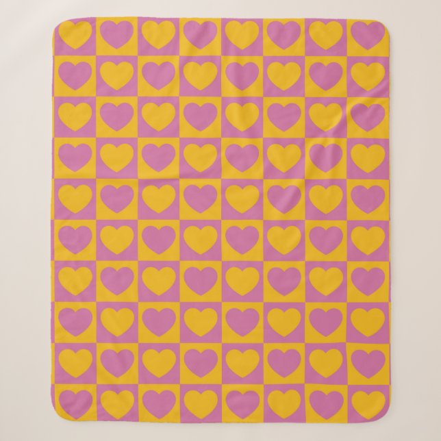 Tiny hearts chess grid seamless pattern. Cute litt Sherpa Blanket (Front)