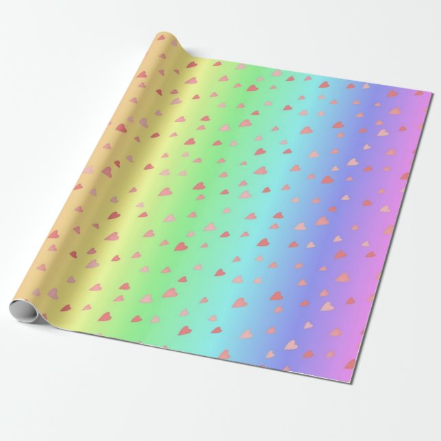 Tiny Hearts on Pastel Rainbow Colours Wrap Paper (Unrolled)