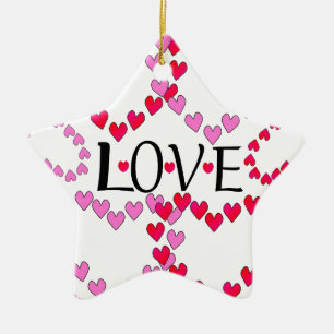 Tiny Hearts Pink Red LOVE Ceramic Ornament