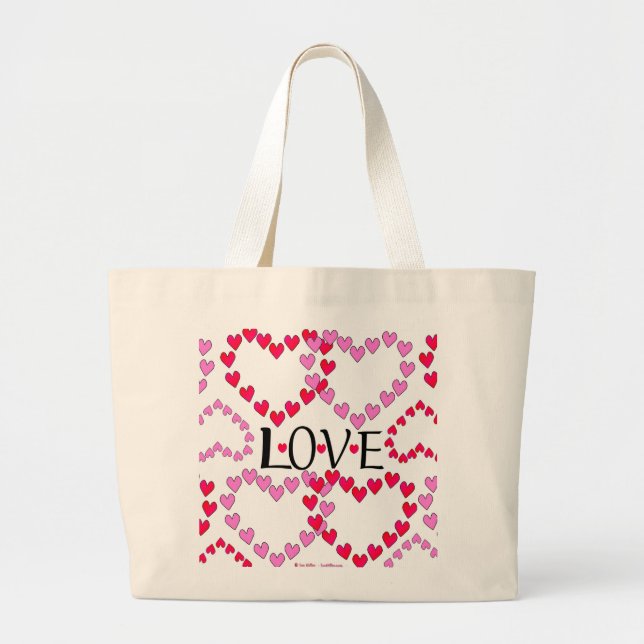 Tiny Hearts Pink Red LOVE Large Tote Bag (Front)