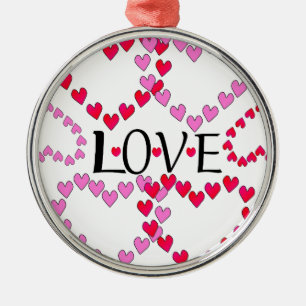 Tiny Hearts Pink Red LOVE Metal Ornament