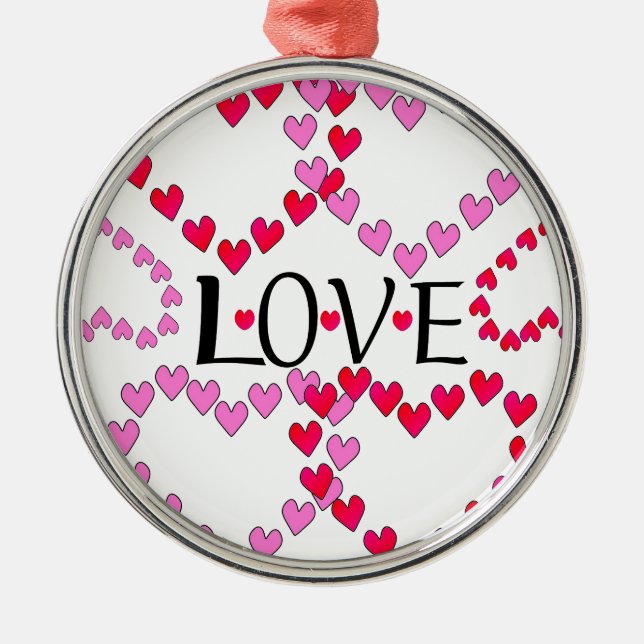 Tiny Hearts Pink Red LOVE Metal Ornament (Front)