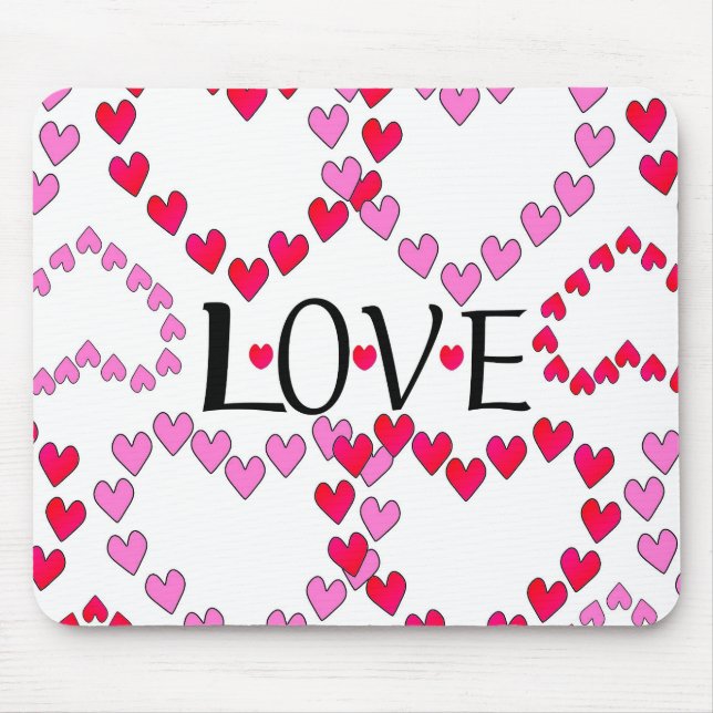 Tiny Hearts Pink Red LOVE Mouse Pad (Front)