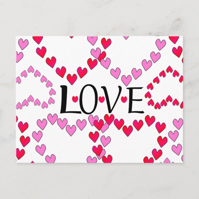 Tiny Hearts Pink Red LOVE Postcard (Front)