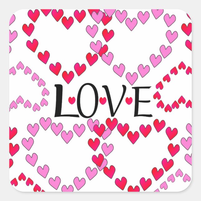 Tiny Hearts Pink Red LOVE Square Sticker (Front)