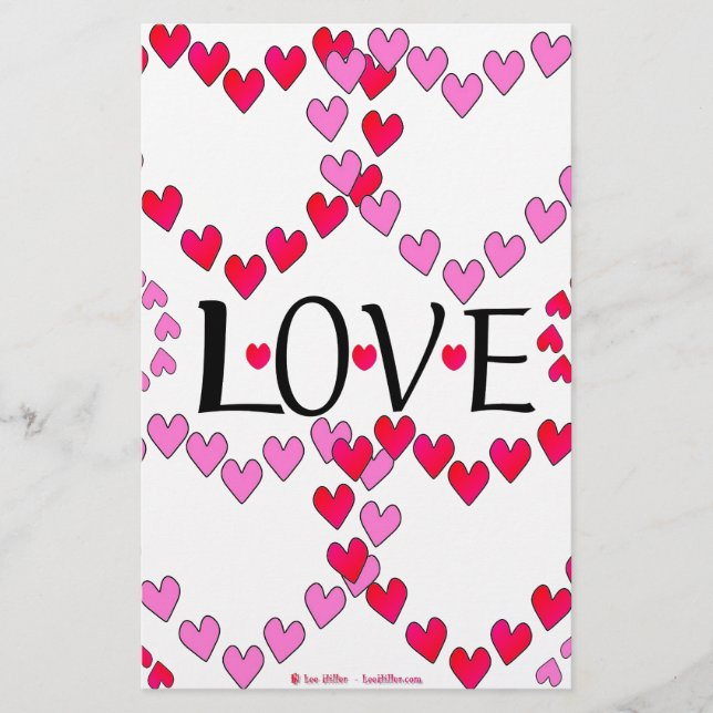 Tiny Hearts Pink Red LOVE Stationery (Front)