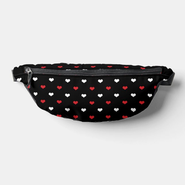 Tiny Hearts Red and White Black Background Pattern Fanny Pack (Lay Down)