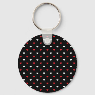 Tiny Hearts Red and White Black Background Pattern Keychain