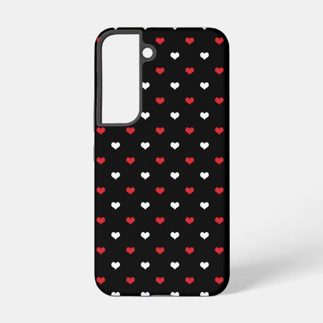 Tiny Hearts Red and White Black Background Pattern Samsung Galaxy S22 Case (Back)