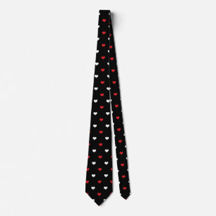 Tiny Hearts Red and White Black Background Pattern Tie