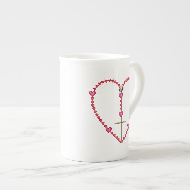 Tiny hearts Rosary Bone China Mug (Front Right)