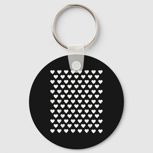 Tiny Hearts White Polka Dot Pattern Cute Valentine Keychain (Front)