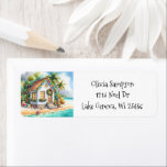 Tiny Home on the Beach Festive Christmas<br><div class="desc">Personalized Holiday return address label stickers. Cute little white festive tiny house on a beach with pretty festive Christmas decorations like wreaths,  garland and Christmas lights on palm trees.</div>