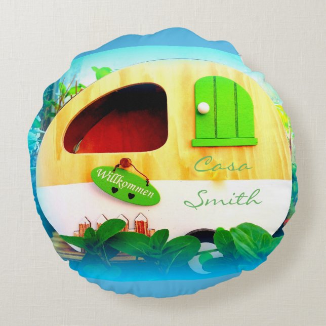 Tiny house casa caravan round pillow (Back)