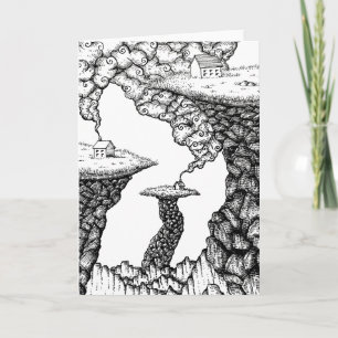 Tiny Houses on Rocky Cliffs Illustration Card