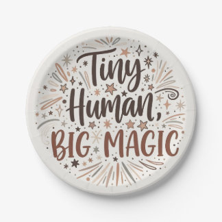 "Tiny Human, Big Magic" Boho Starburst Quote Paper Plate