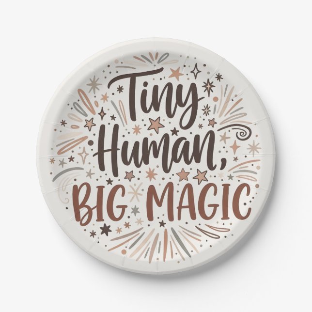 "Tiny Human, Big Magic" Boho Starburst Quote Paper Plate (Front)