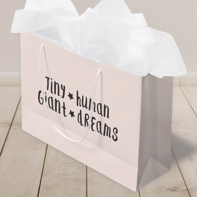 Tiny Human Giant Dreams | Baby Girl Cute Pink Large Gift Bag (Creator Uploaded)