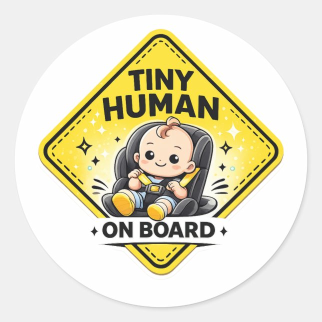 Tiny Human On Board – Minimal Funny Car Sticker  (Front)
