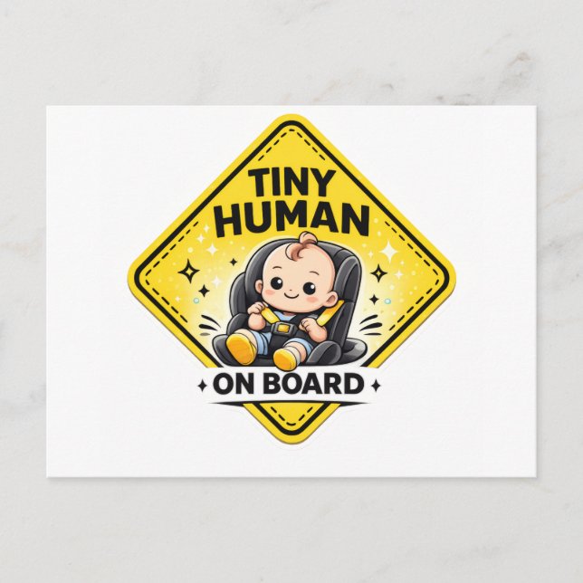 Tiny Human On Board – Minimal Funny  Postcard (Front)