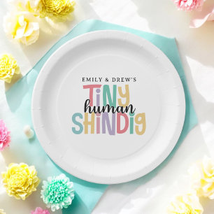 Tiny Human Shindig Cute Couple's Baby Shower Paper Plate