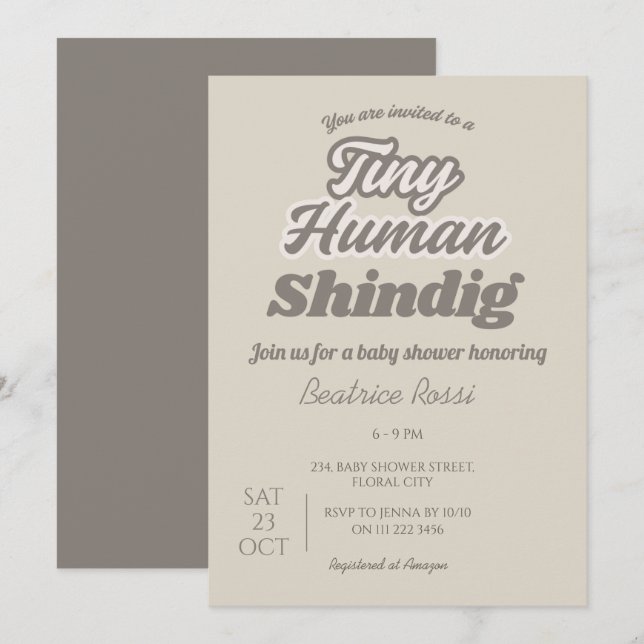 Tiny Human Shindig Neutral Co-Ed Baby Shower Invitation (Front/Back)
