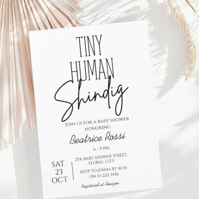 Tiny Human Shindig Neutral Modern Baby Shower Invitation (Tiny Human Shindig Baby Shower Invitation)