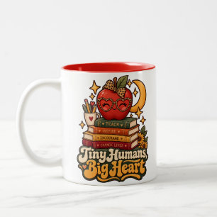 Tiny Humans Big Heart Retro Teacher Coffee Two-Tone Coffee Mug