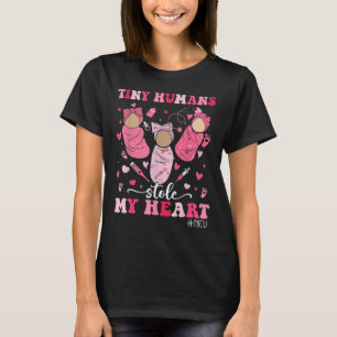 Tiny Humans Stole My Heart Nicu Nurse Happy Valent T-Shirt