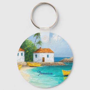 Tiny jamaican houses and skiffs keychain