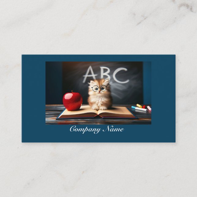 Tiny Kitten at School (Blue) Business Card (Front)
