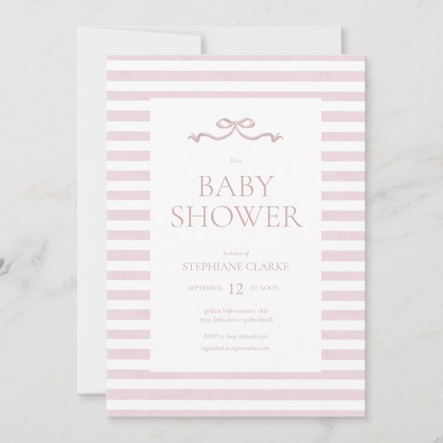 Tiny Lady Watercolor Bow Baby Shower  Invitation (Front)